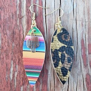 Serape and cheetah faux leather earrings